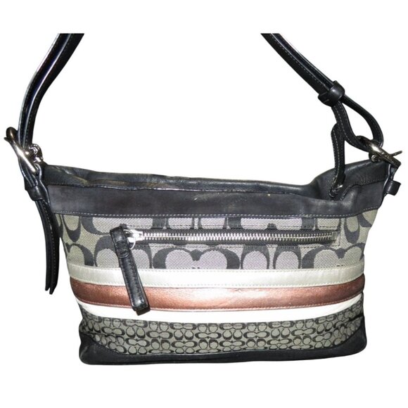 Coach 2007 Signature C Top Handle Striped Canvas & Leather Satchel Shoulder Bag - Picture 2 of 12